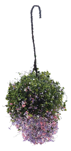 Dollhouse Miniature Hanging Basket: Pink-Purple-White, Large